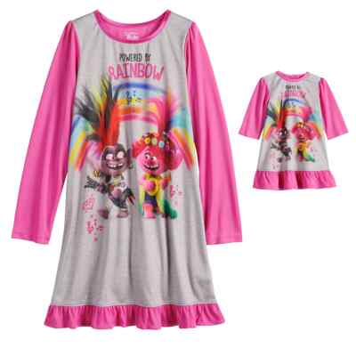  NEW Girls 6 DreamWorks Trolls Poppy Rainbow Nightgown with Doll Gown