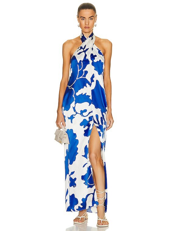 ワンピース VALLO DE NEAR Blanc Halter Dress Blue Mykonos Floral Halter Dress – Clothe Boutique