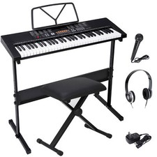 61 Keys Electronic Keyboard Piano w/Stand Stool Microphone Sticker Piano Set