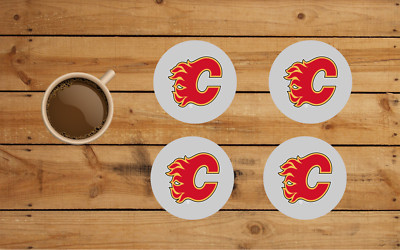 CALGARY FLAMES ROUND COASTER SET OF 4 CUSTOM MADE 