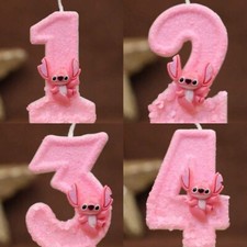 Happy Birthday Cake Candle Numbered Numbers Pink Angel Stitch Glitter & Bow 1  9