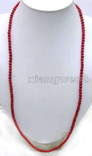 Pulsera redonda de coral rojo natural de 5-6 mm para mujer con collar largo joyería de 30 - Imagen 2 de 9