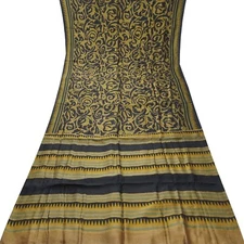 Namaste Vintage Black Sarees 100% Pure Silk Printed Indian Sari 5YD Craft Fabric