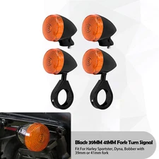 4x Front Fork LED Rear Turn Signals 39mm 41mm Clamp Universal Black For Harley