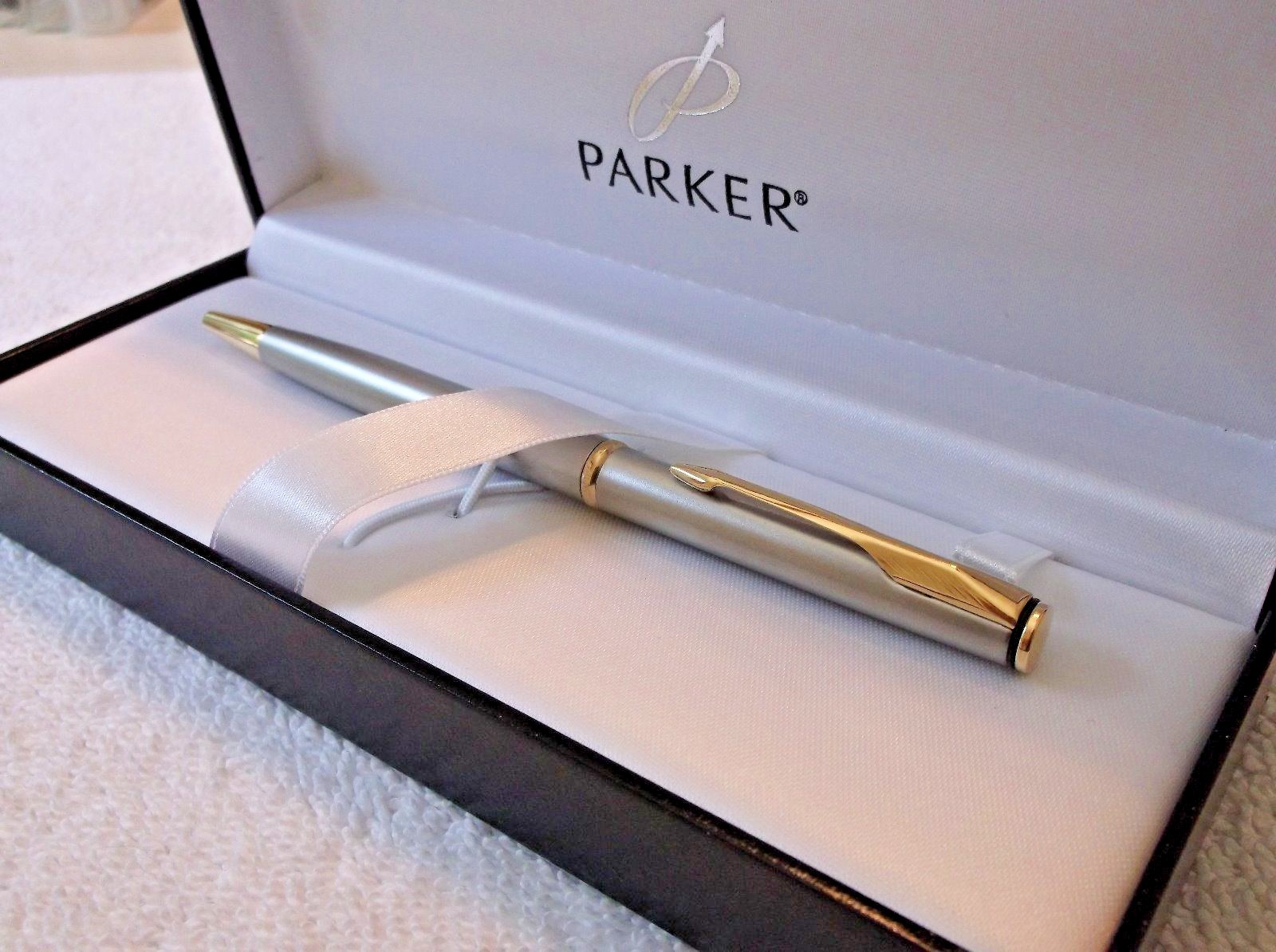 NEW PARKER INSIGNIA STAINLESS STEEL / GOLD TRIM BALLPOINT PEN | eBay