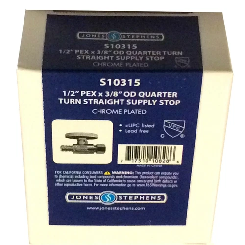 Jones Stephens, S10315 1/2'' PEX x 3/8'' OD Quarter Turn Straight Supply Stop  - Picture 3 of 6