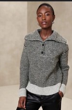 Banana Republic Sweater Sz XS Johnny Collar Wool Striped Preppy Old Money