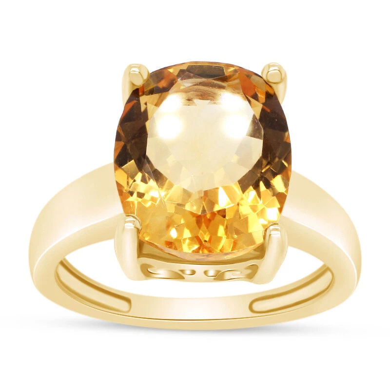 Anillo de compromiso solitario citrino corte cojín chapado en oro amarillo de 14K Foto 3 de 4