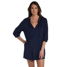 La Blanca womens V-neck Tunic Swimwear Cover Up In Navy S