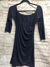 Pretty Little Thing Dress Long Sleeve Wrap Rouche V Neck Short Bodycon Blue Sz 8