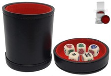 16mm Rounded Poker Dice Ivory  PU Leather Red Felt Lined Cup Lid Tray Boxed