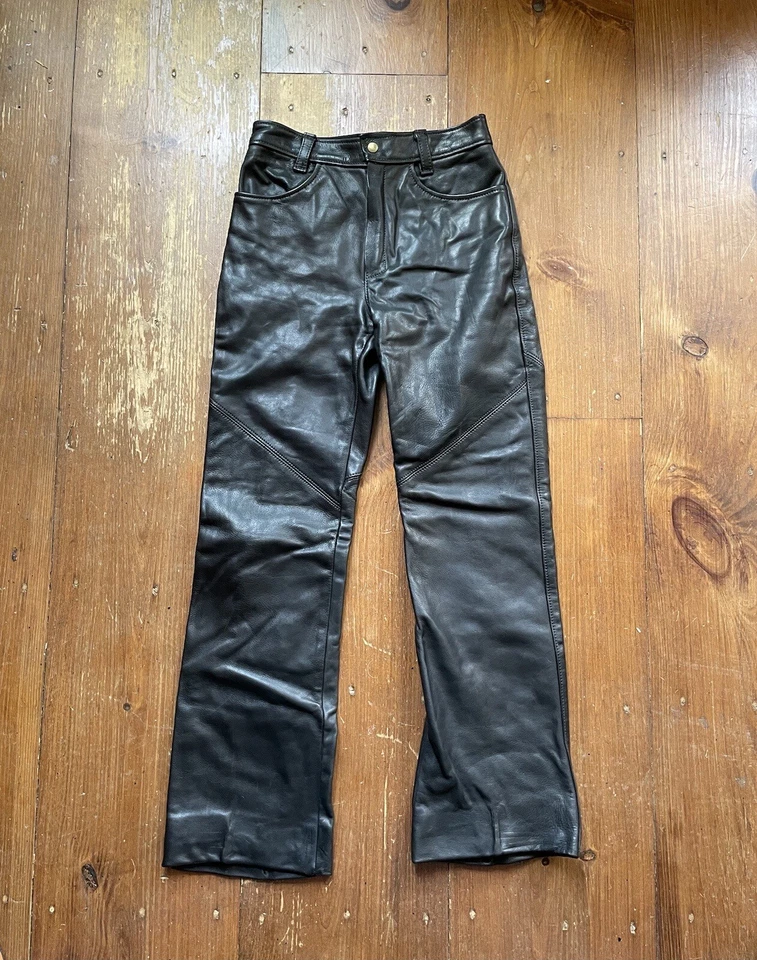 Pantalón de pierna acampanada vintage años 60 genuino 100% cuero moto