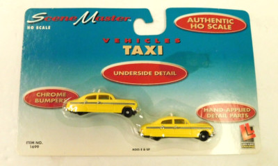 SCENE MASTER VEHICLES TAXI, ITEM# 1699, HO SCALE, CHROME BUMPER, UNDERSIDE