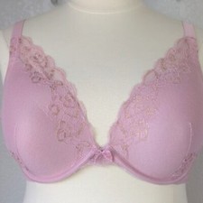 Ambrielle Bra 40DDD Pink Lilac Plunge Push Up Lightly Lined Underwire