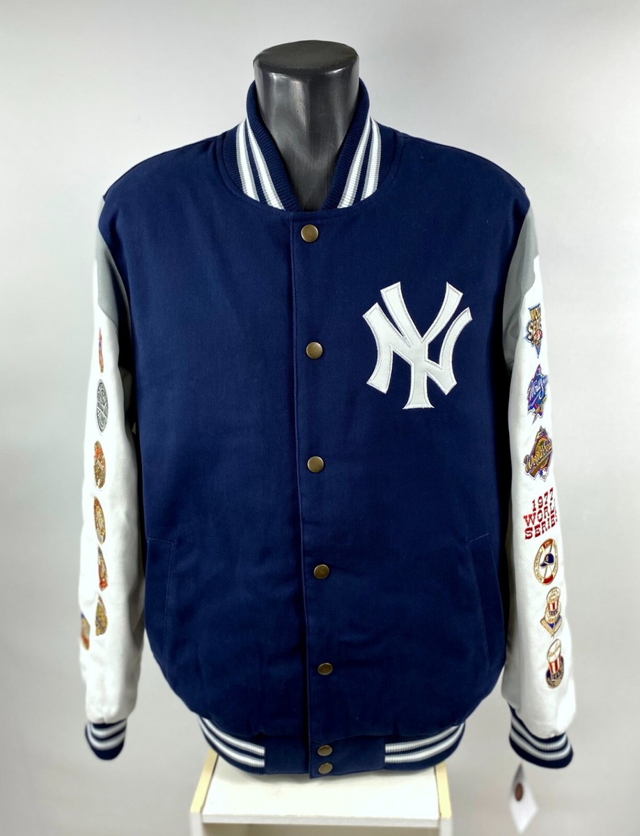 MLB☆NY ヤンキース キルティングジャケット ビッグロゴ XL ネイビー ニューヨーク ヤンキース サテン ジャケット スタジャン YANKEES