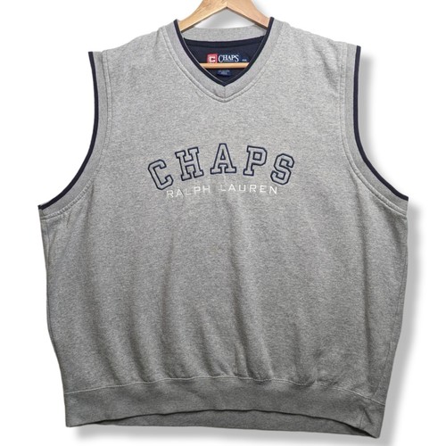 Chaps Ralph Lauren Sweatshirt Vest Men's 2XL Grey Embroidered Spellout Tank Top