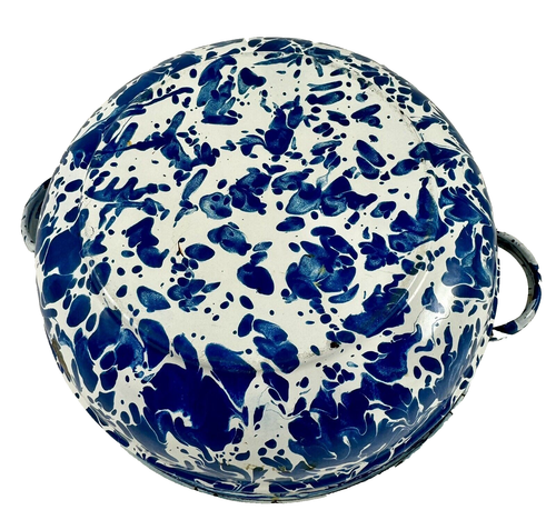 Vintage blau Swirl Emaillegeschirr Granitgeschirr Topf mit Deckel und Griffen - Bild 9 von 10