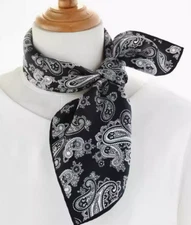 men Women 100% Silk 20" Square Scarf neckerchief Wrap Paisley black gray SC20-15