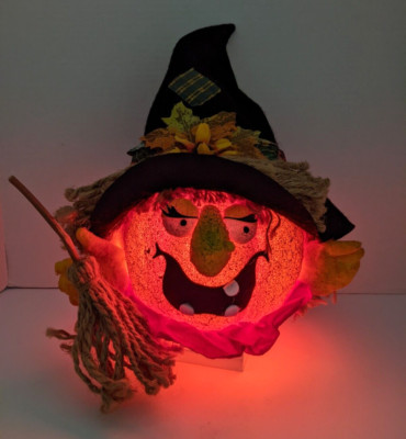 Halloween 14'' LIght Up Pumpkin Witch with Hat and Broom Indoor Decor