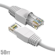 50FT Cat6A RJ45 Network LAN Ethernet UTP Patch Cable Cord Gold Copper Wire White