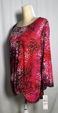 Ruby Rd Tunic Top Shirt Blouse Women 3X Stretch Twist Knot 3/4 Sleeve Red NW 64
