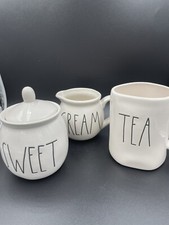 Rae Dunn Sugar, Creamer, Tea Mug Set