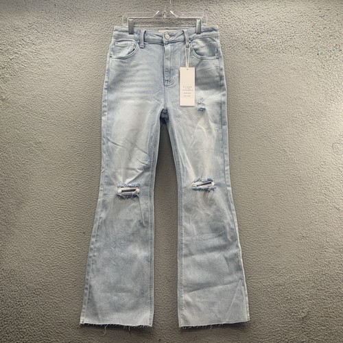 Risen Damen Flared Distressed Stretch Jeans Raw Hem Western Gr. 9 (29) Neu mit Etikett