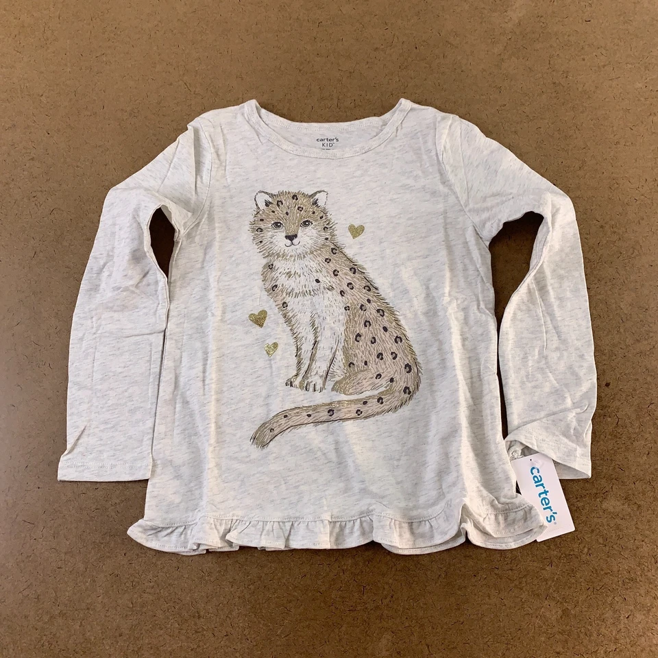 Camisetas Carter's Niñas Talla 7 Manga Larga Rojo Vacaciones Gris Leopardo Gráfico Nuevas con Etiquetas Foto 2 de 4