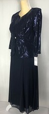 Alex Evenings Suit Dress Gown Blazer 6P Petite Jacket Navy Two Piece Long Sleeve