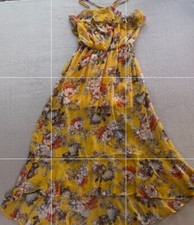 As U Wish Maxi Dress Womens Small Yellow Floral Halter Sleeveless Ruffled Lined
