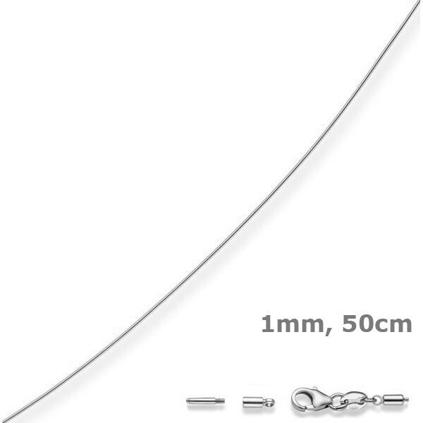 1Mm Halsreif Omegareif Omegakette 750 Gold WeißGold Goldkette 50Cm Abschraubbar-image