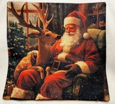 Santa Claus Deer Christmas Tree Throw Pillow Cover Winter Holiday Home Decor