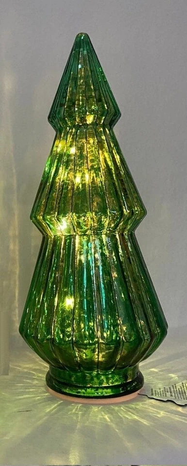 9.5" Ganz Lit Glam Mercury Glass Light Up Green Christmas Tree Table Lamp Decor - Image 2 of 4