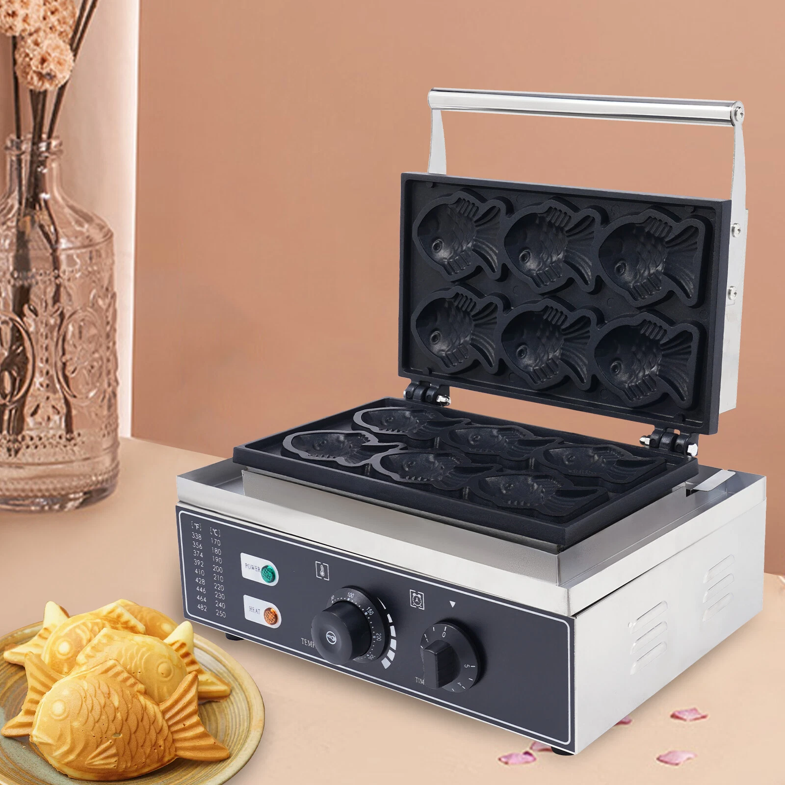 6-Cavity Fish Shape Waffle Maker Non-Stick Electric Waffle Iron Machine 110 V