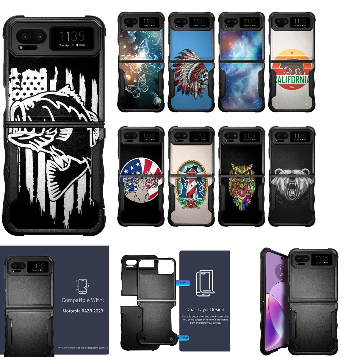 For [Motorola RAZR 2023][DUAL TACTICAL][Hybrid Two Piece Case] Cover