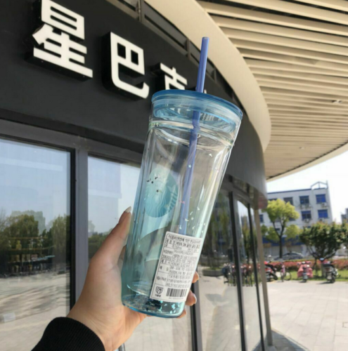 Starbucks Whale Sequin Pendant Gradient Blue Double wall Glass Straw Cup Tumbler - Picture 9 of 11