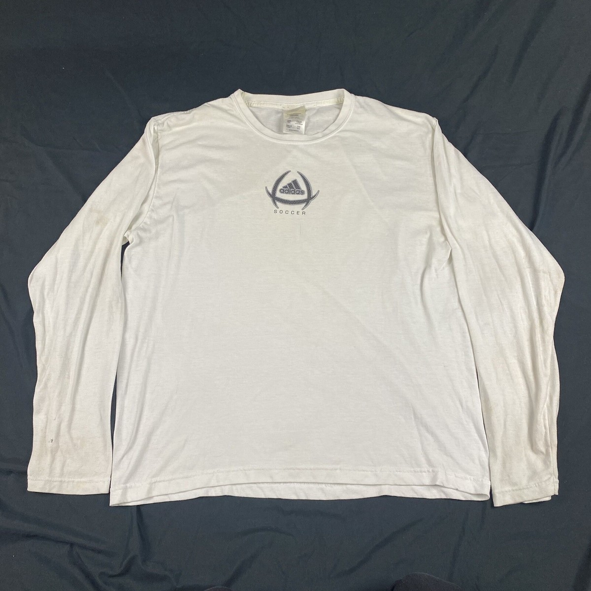 Vintage Adidas Soccer Center Logo Climacool Long Sleeve White T 