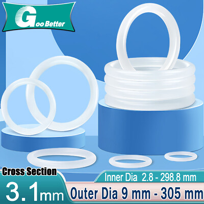 50x White Silicon Rubber O Rings Food Grade Cross Section 3.1mm OD 9mm-305mm