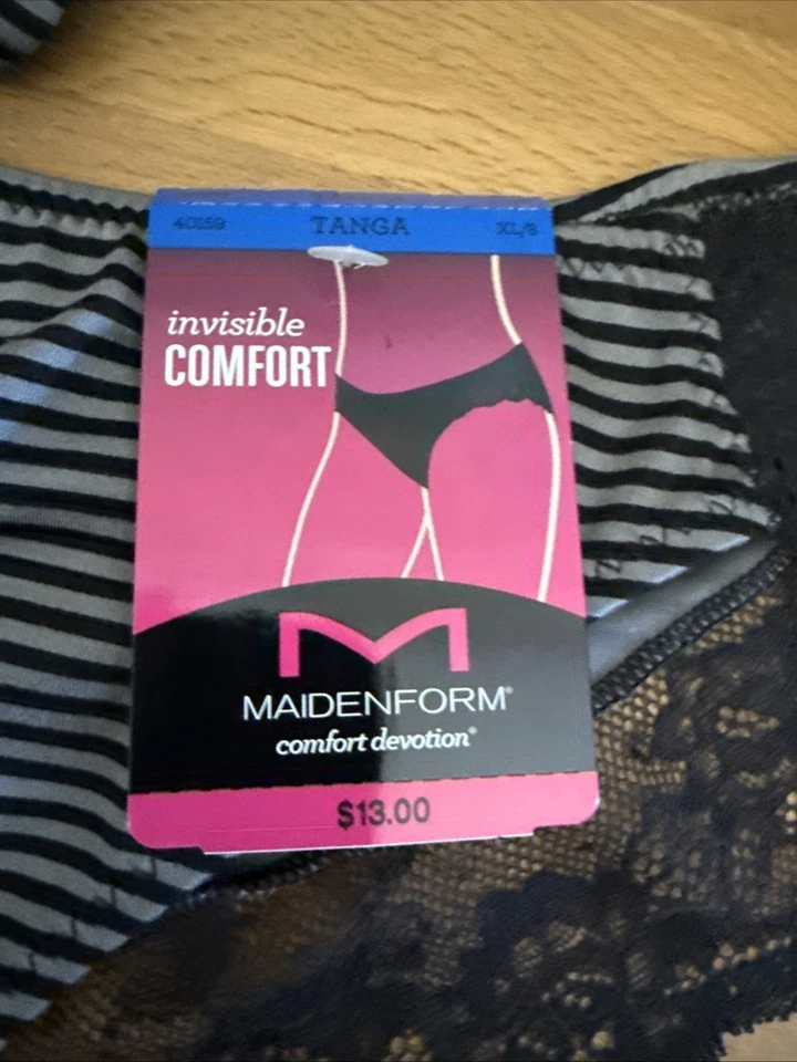 2X-Maidenform Comfort Devotion Encaje Espalda Tanga Panty Negro Rayas Talla XL/8 NUEVO CON ETIQUETAS Foto 4 de 4
