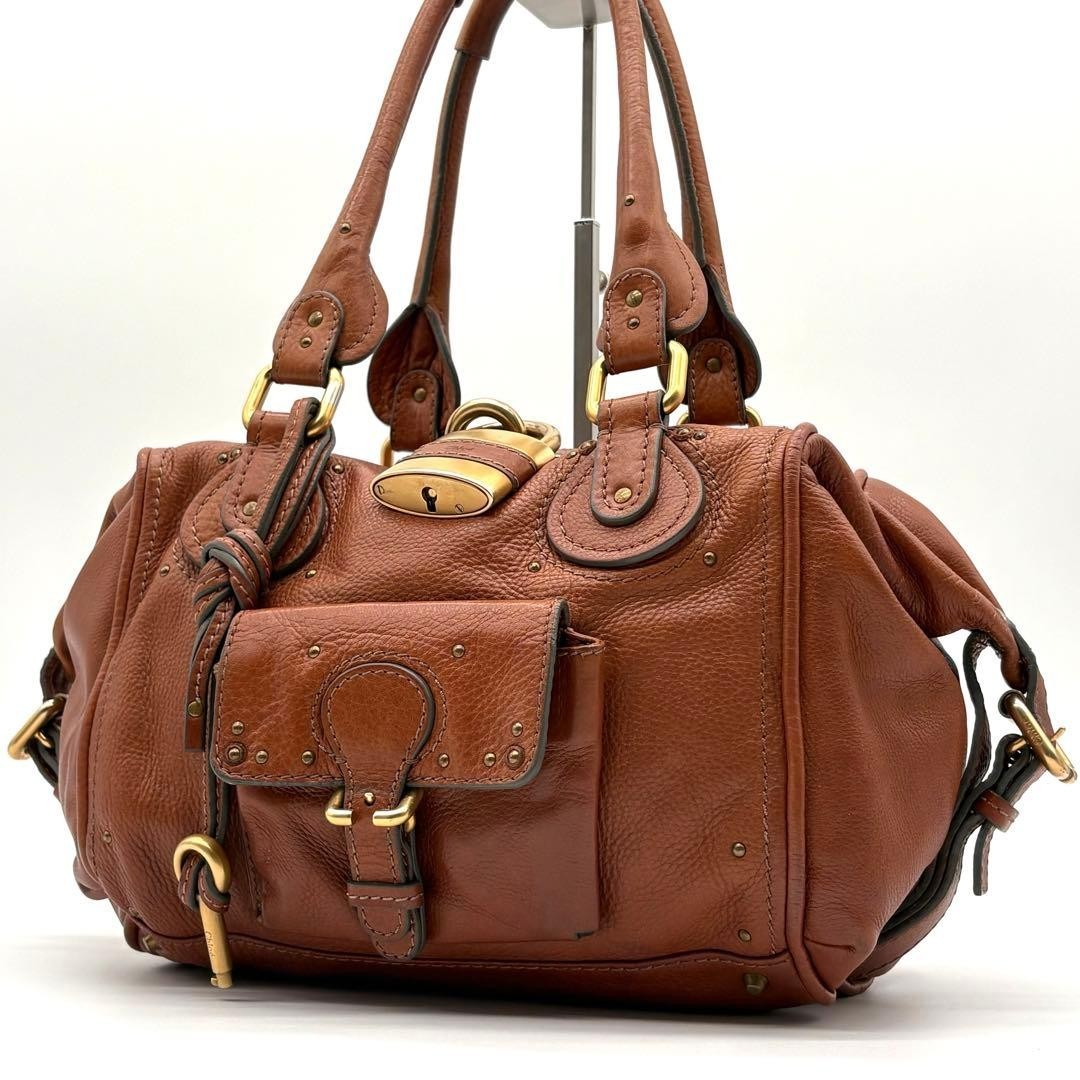Chloe Paddington Brown Handbag Shoulder Bag 2way Leather Padlock Key Auth