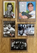 Bobby Thomson Autographed 5 Card Lot NY Giants 1952 Red Man, Topps Baseball, UD