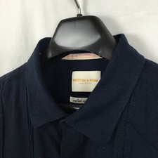 Scotch Soda Mens Linen Blend Shirt 2XL Solid Navy Blue Pintuck Coastal Preppy