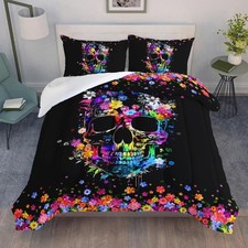 Sugar Skull Comforter Set Twin Size, 3D Print Skull Bedding Set for Boys Girl...