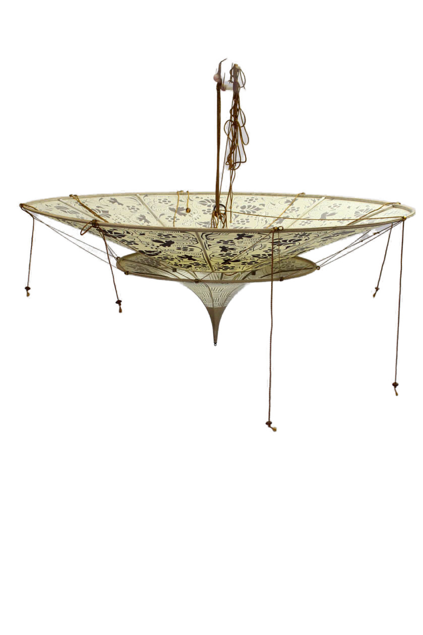 Fortuny Scheherazade Silk Floral Printed Two Tier Hanging Lampshade Beige 33in x