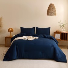 Navy Blue Comforter Full Size 3 Pieces Set Lightweight Microfiber - Soft Hotel