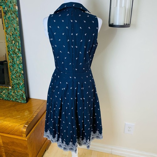 Scofield Size 6 (170/92A)Embroidered Shirt Dress Navy Blue Sleeveless Summer - Picture 11 of 16