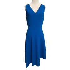 Milly Asymmetrical Dress Womens Large Cobalt Blue V-Neck Stretch Knit Cocktail