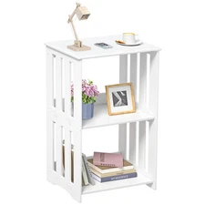 3-Tier End Table Nightstand White, Narrow Side Table with Storage Shelf, Smal...