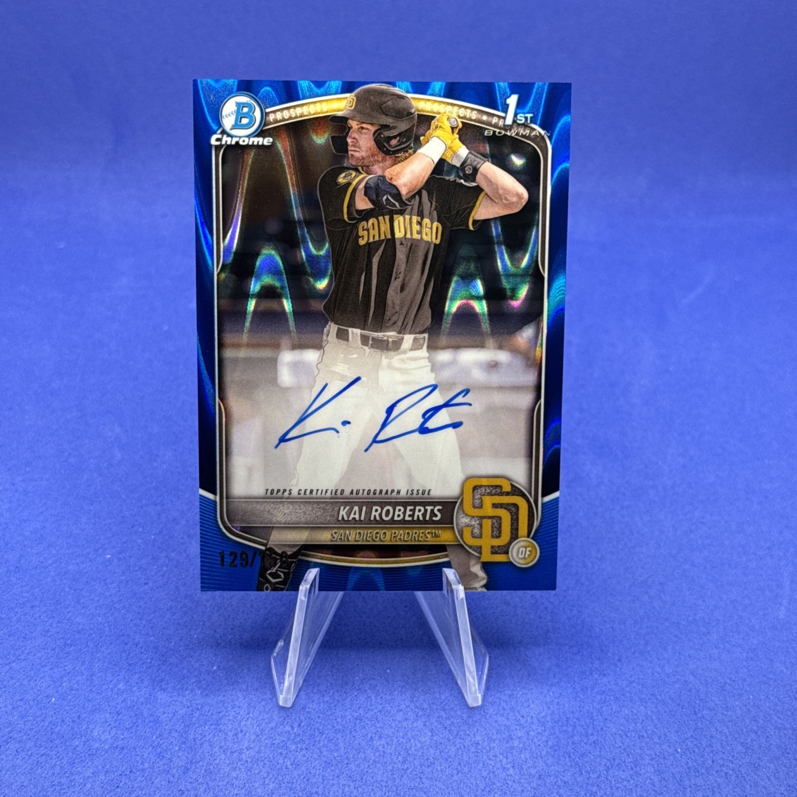 2025 Bowman Chrome Kai Roberts /150 Blue Raywave Auto #CPA-KR - Padres