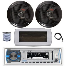 Pyle Bluetooth Marine Receiver, Cover, Antenna,Wire, 2x 6.5" 150W Black Speakers